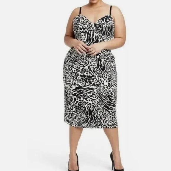 Sergio Hudson X Target animal print bustier black white midi dress size 2X - Picture 1 of 12